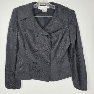 MALCOLM & CO Black Floral Jacquard Double Breasted Suit Set Blazer Skirt Size 6